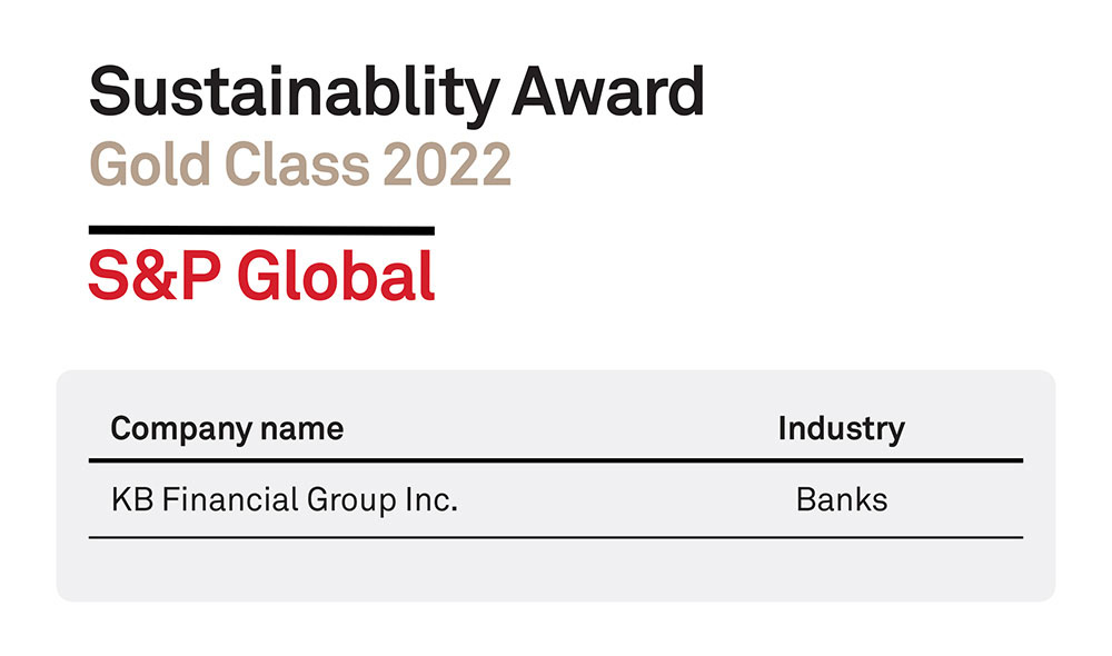 Image of the only Korean financial company to be awarded 'Gold Class' in the SnP 2022 Sustainability Awards