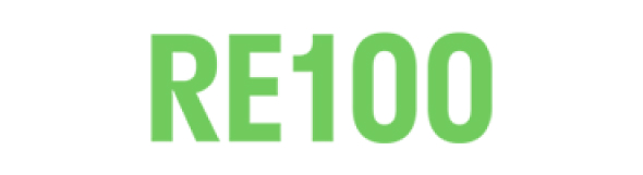 Ini adalah logo RE100 (100% Energi Terbarukan).